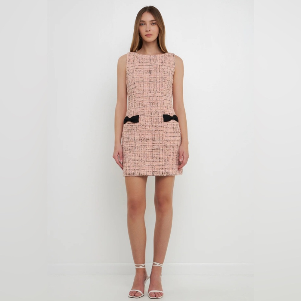 Tweed Mini Dress with Black Bow Accents. MEDIUM. BLUSH. Price is negotiable :)